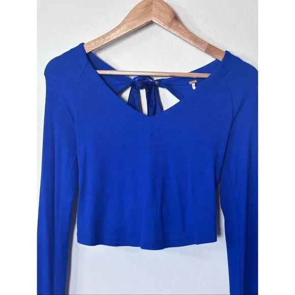 Free People Lookin Forward ribbed crop top open back Size small Blue Flame - Picture 12 of 13